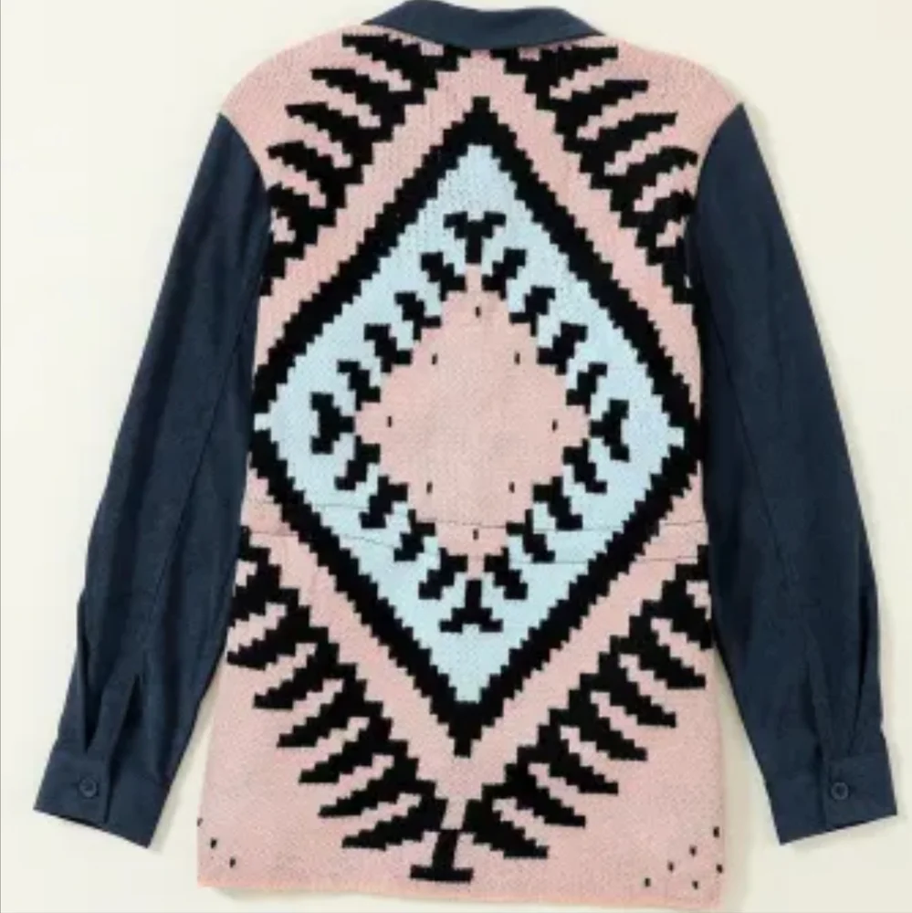 New Blue corduroy Aztec back jacket - Picture 7 of 17